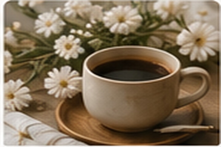 Coffee and flowers in a quiet reading setting